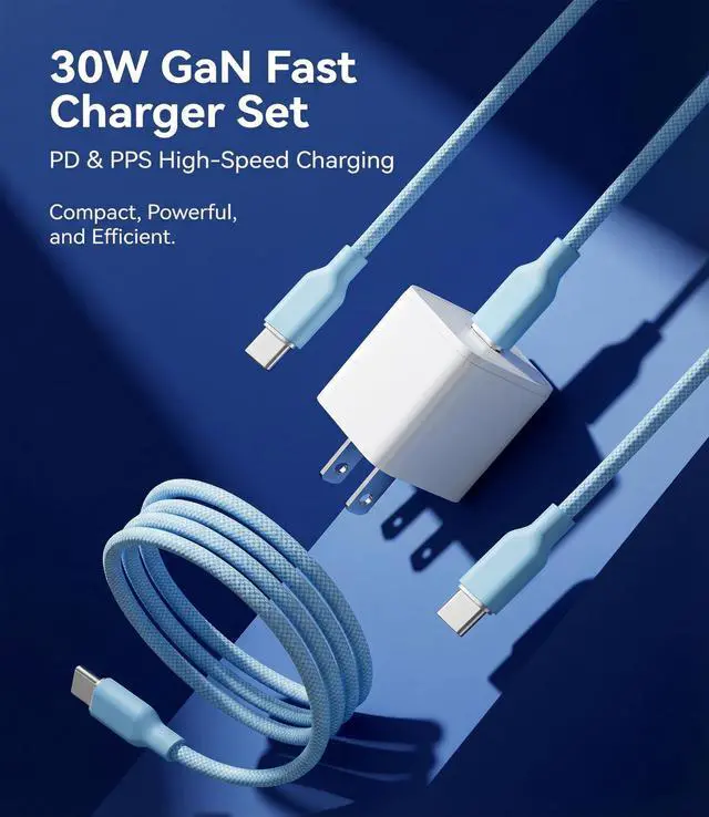 Alt view image 2 of 7 - 30W USB C Fast Charger, PD PPS Charger, 3 Cables, Blue