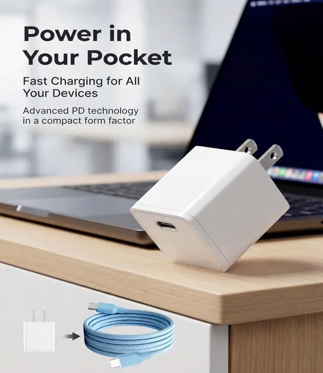 Alt view image 4 of 7 - 30W USB C Fast Charger, PD PPS Charger, 3 Cables, Blue