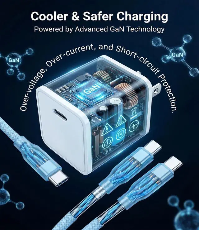 Alt view image 7 of 7 - 30W USB C Fast Charger, PD PPS Charger, 3 Cables, Blue