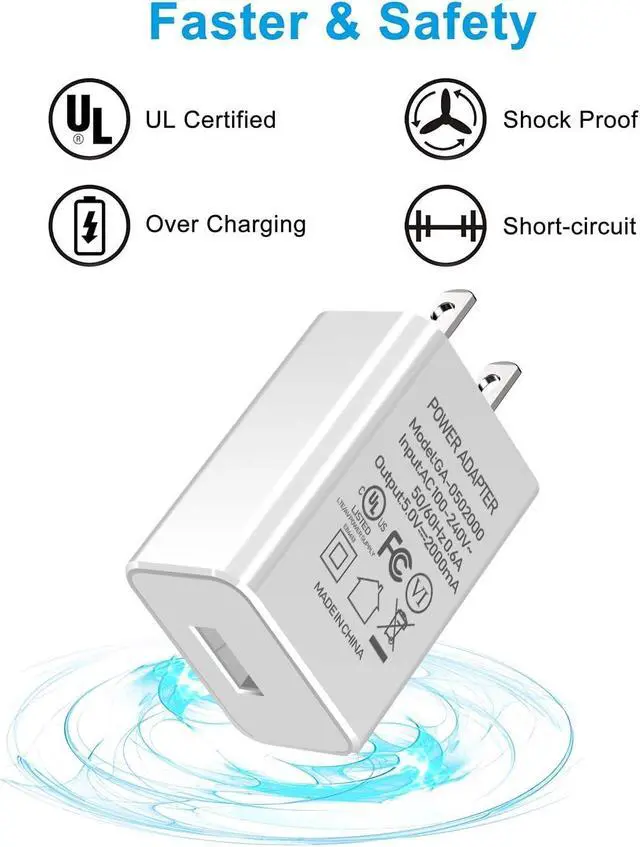 Alt view image 3 of 4 - Fast Charger Compatible for Fire UL Listed AC Adapter 2A Rapid Charger with 6.6Ft Micro-USB Cable for All-New Fire 7 HD 8 10 Plus Tablet, Kids Pro, Kids Edition, HD HDX 7 8.9 (White)