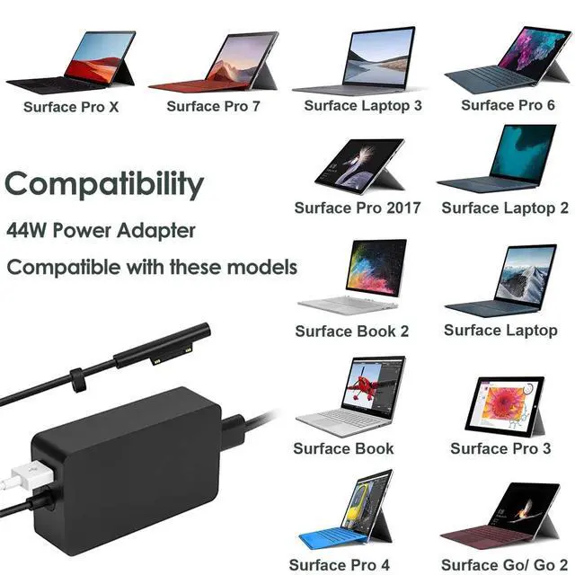 Alt view image 2 of 7 - Surface Charger 44W Power Supply Adapter for Microsoft Surface Pro | Compatible with Surface Pro 3/4/5/6/7, Surface Laptop, Surface Book, Surface Go, Surface Laptop Go, 6.2 Ft Power Cord
