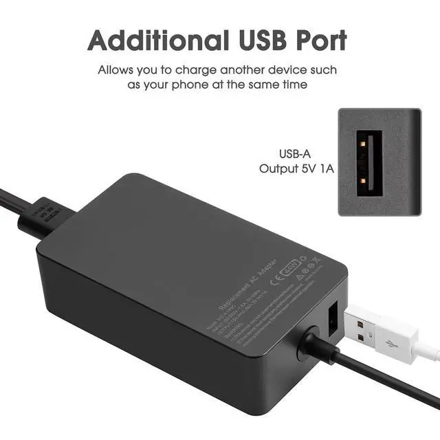 Alt view image 4 of 7 - Surface Charger 44W Power Supply Adapter for Microsoft Surface Pro | Compatible with Surface Pro 3/4/5/6/7, Surface Laptop, Surface Book, Surface Go, Surface Laptop Go, 6.2 Ft Power Cord