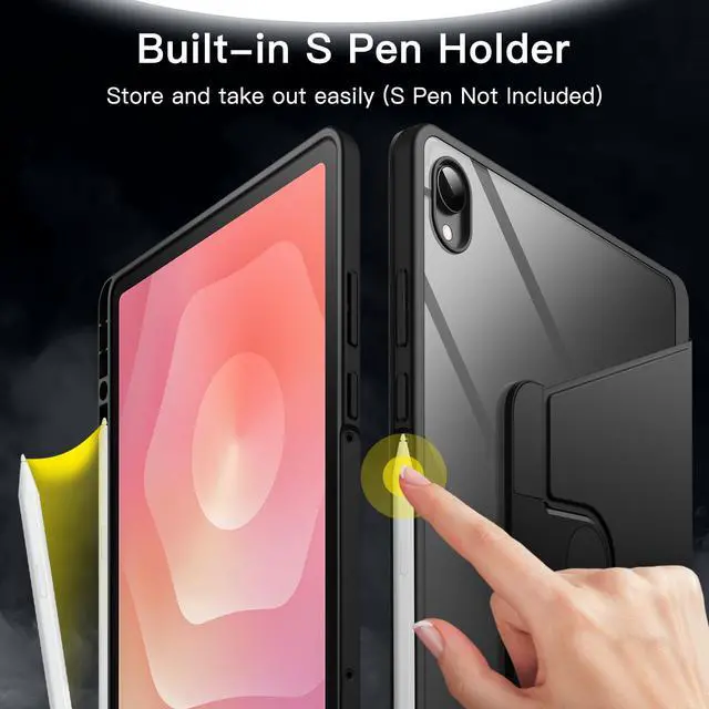 Alt view image 5 of 7 - Rotating Case Cover for Galaxy Tab S10+/S9 FE+/S9+ 12.4", Black