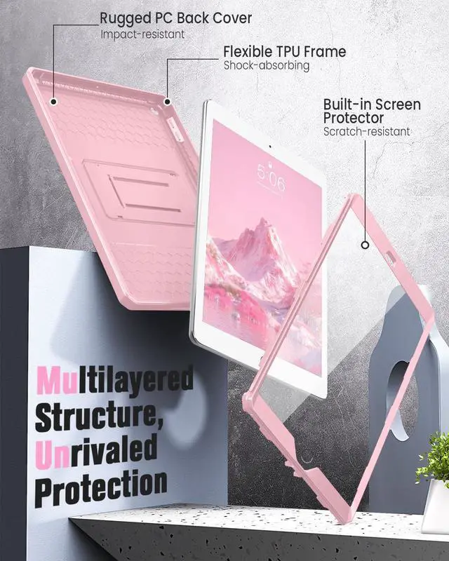 Alt view image 3 of 7 - Shockproof Case Fit 2018/2017 iPad 9.7 6th/5th Generation, Light Pink