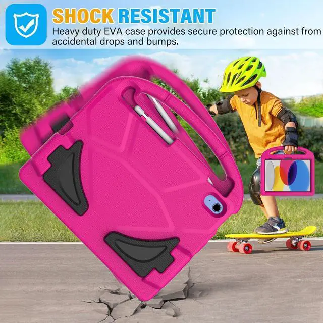 Alt view image 5 of 7 - Kids Case for iPad A16 11-Inch 2025 (11th Gen) & iPad 10th Generation (10.9" 2022), Durable Shockproof Stand Cover with Screen Protector/Pencil Holder/Handle for Kids, Pink