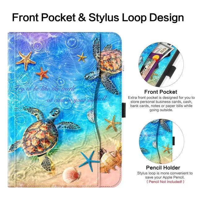 Alt view image 7 of 7 - Case for iPad Air 13" M4/M3/M2, Pro 12.9" 6/5/4/3 Gen, Sea Turtle