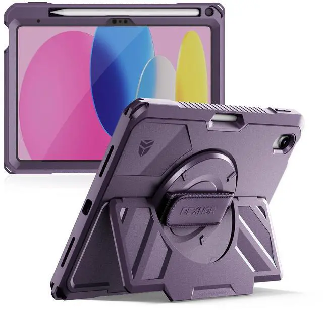 Main image of Case for iPad (A16) 11th/10th Generation 2025/2022 (11/10.9),Rugged Protective Case with 360° Rotating Hand Strap& Stand & Screen Protector & Pencil Holder Shockproof Full-Body Cover, Purple