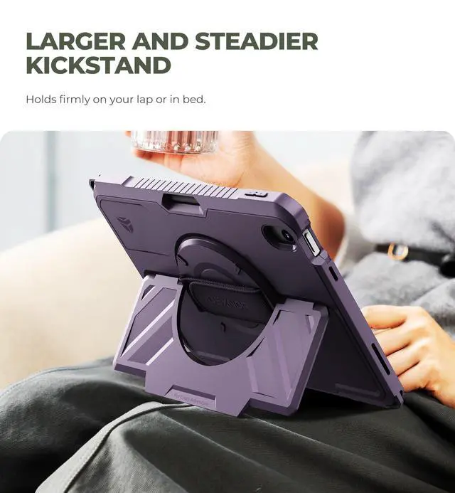 Alt view image 4 of 7 - Case for iPad (A16) 11th/10th Generation 2025/2022 (11/10.9),Rugged Protective Case with 360° Rotating Hand Strap& Stand & Screen Protector & Pencil Holder Shockproof Full-Body Cover, Purple