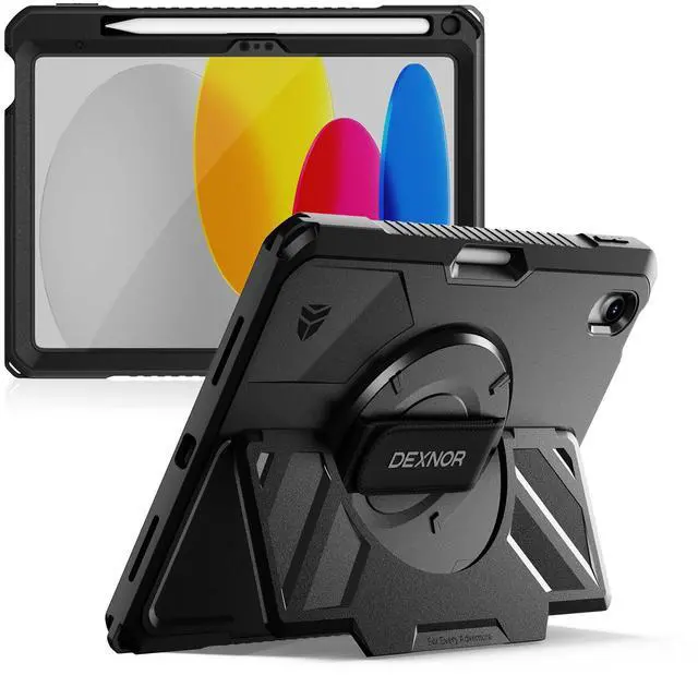 Main image of Case for iPad (A16) 11th/10th Generation 2025/2022 (11/10.9),Rugged Protective Case with 360° Rotating Hand Strap& Stand & Screen Protector & Pencil Holder Shockproof Full-Body Cover, Black