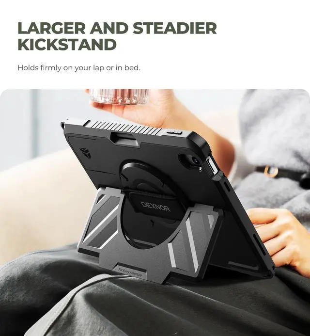 Alt view image 4 of 7 - Case for iPad (A16) 11th/10th Generation 2025/2022 (11/10.9),Rugged Protective Case with 360° Rotating Hand Strap& Stand & Screen Protector & Pencil Holder Shockproof Full-Body Cover, Black