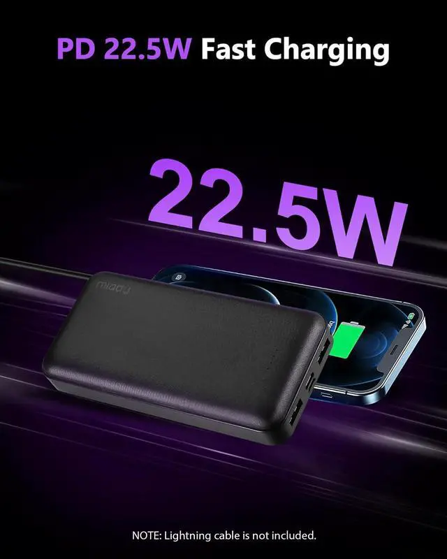 Alt view image 3 of 7 - 2-Pack Portable Charger 22.5W Power Bank 20000mAh Travel Battery Pack
