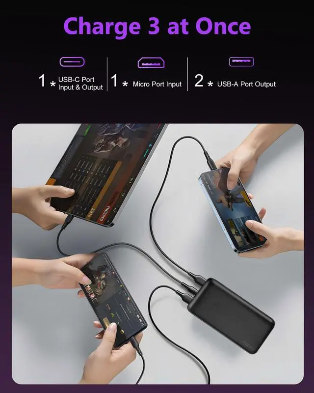 Alt view image 4 of 7 - 2-Pack Portable Charger 22.5W Power Bank 20000mAh Travel Battery Pack