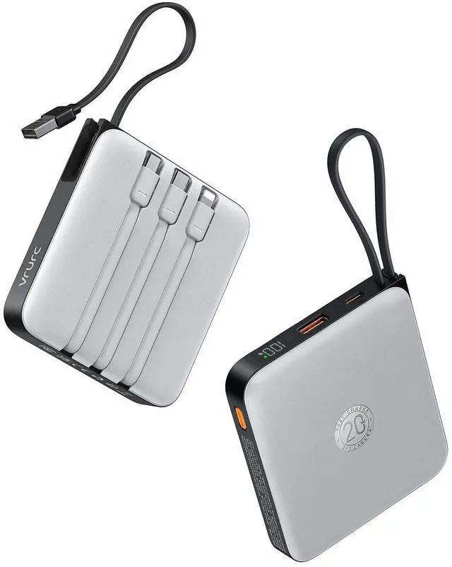 Main image of 20000mAh Power Bank with 4 Built-in Cables, Travel Essentials, Grey(1 Pack)