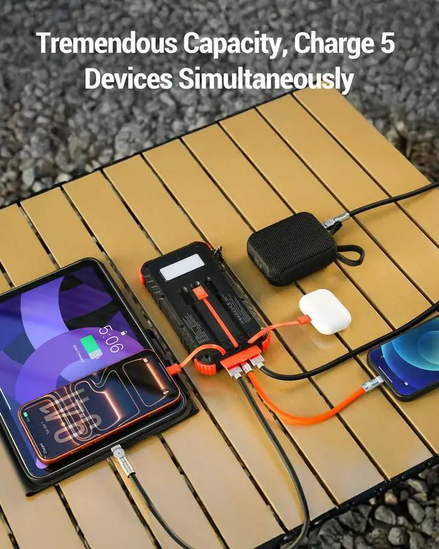 Alt view image 3 of 7 - Solar Charger Power Bank 20000mAh Fast Charging Built-in 3 Cables LED Dual Flashlight Portable External Battery Pack with USB C Output Outdoor Camping Essentials for iPhone Samsung etc.