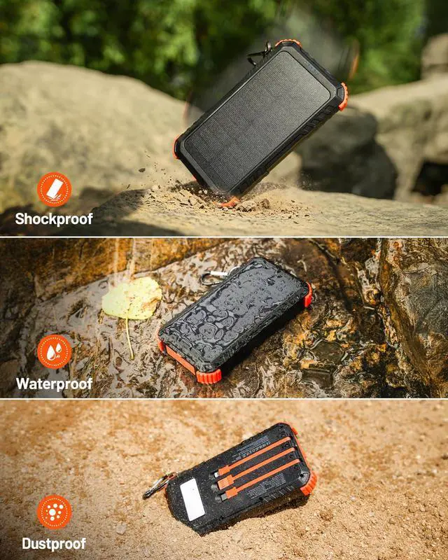 Alt view image 7 of 7 - Solar Charger Power Bank 20000mAh Fast Charging Built-in 3 Cables LED Dual Flashlight Portable External Battery Pack with USB C Output Outdoor Camping Essentials for iPhone Samsung etc.