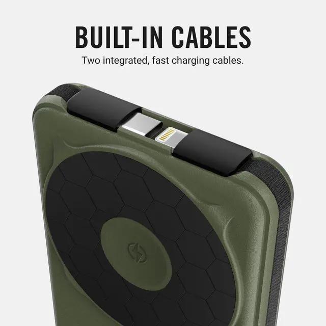 Alt view image 4 of 7 - 20W Magnetic Power Bank Battery Pack 10,000mAh - Fast Charging, Compatible with MagSafe - Portable Charger Flight-Safe Travel Powerbank - Built-in Cables & Magnetic Attachment (Matte Olive)