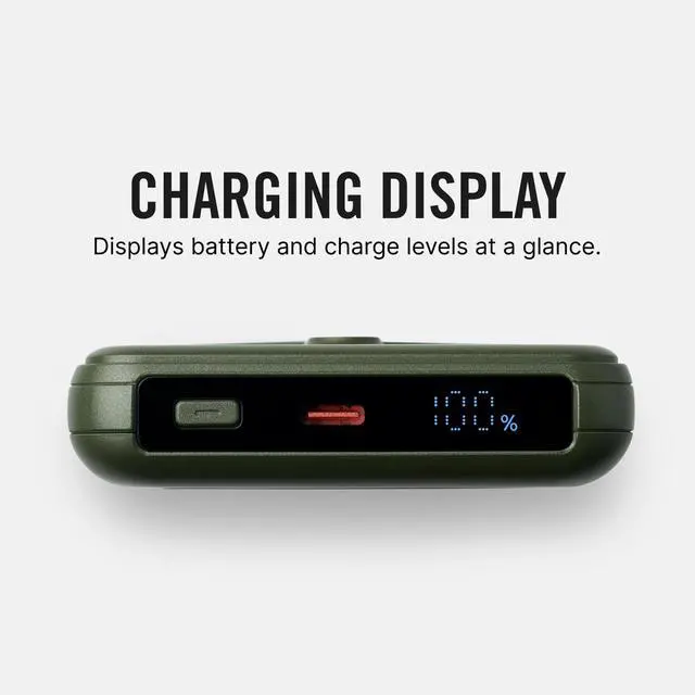 Alt view image 6 of 7 - 20W Magnetic Power Bank Battery Pack 10,000mAh - Fast Charging, Compatible with MagSafe - Portable Charger Flight-Safe Travel Powerbank - Built-in Cables & Magnetic Attachment (Matte Olive)