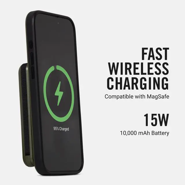 Alt view image 2 of 7 - 20W Magnetic Power Bank Battery Pack 10,000mAh - Fast Charging, Compatible with MagSafe - Portable Charger Flight-Safe Travel Powerbank - Built-in Cables & Magnetic Attachment (Matte Olive)