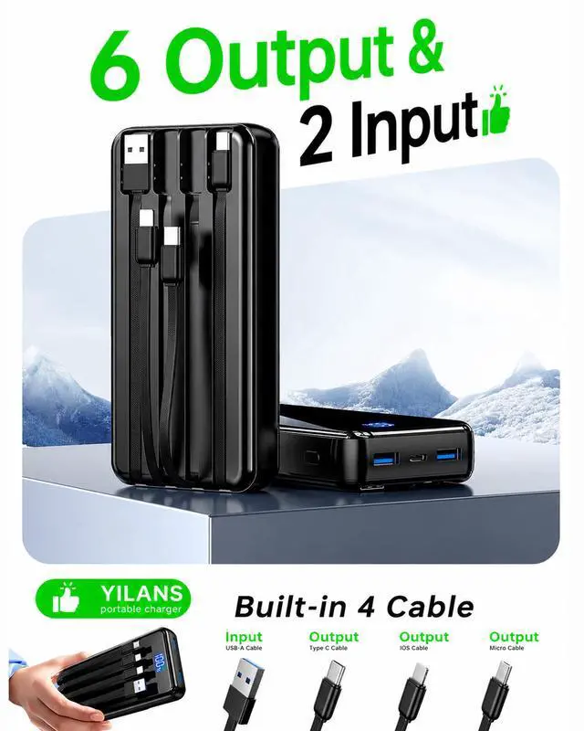 Alt view image 3 of 7 - Portable Charger 50000mAh, 22.5W Power Bank with Built-in 4 Cables