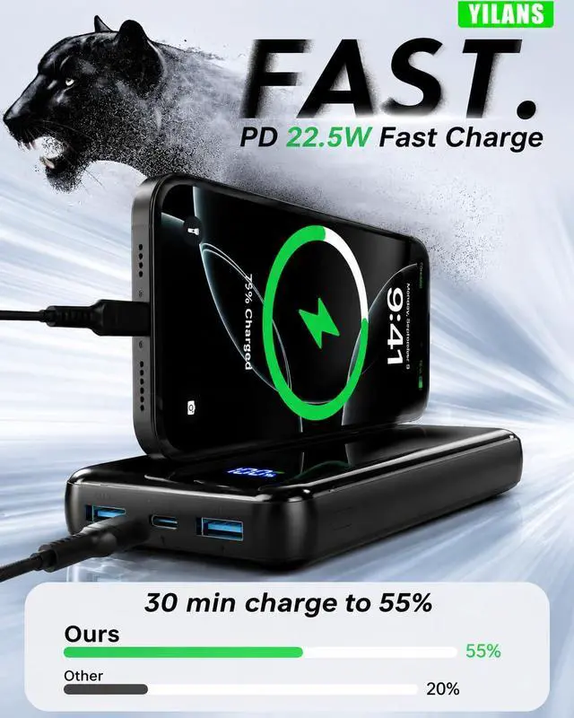 Alt view image 6 of 7 - Portable Charger 50000mAh, 22.5W Power Bank with Built-in 4 Cables