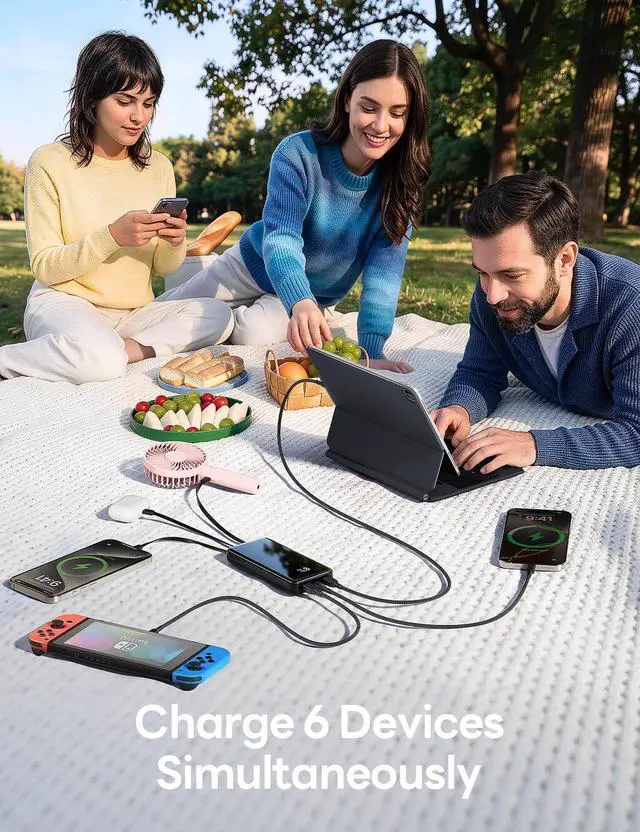 Alt view image 3 of 7 - 50000mAh Portable Charger, Built-in 4 Cables,22.5W Fast Charging Power Bank