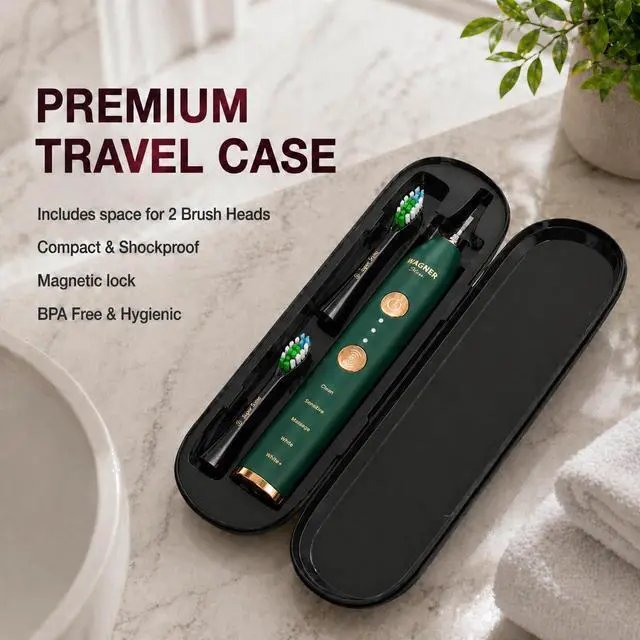 Alt view image 4 of 6 - WHITEN+ Electric Toothbrush, 48,000 VPM, Pressure Sensor, 5 Modes, 8 Brush Heads, Travel Case