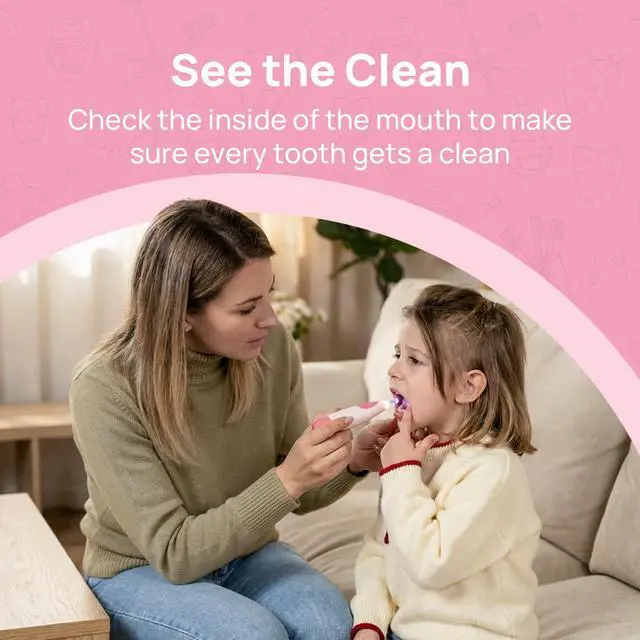 Alt view image 4 of 7 - Kids Electric Toothbrush for Ages 4+ Children Girls and Boys, USB Rechargeable with Smart Brushing Timer, LED Light & 4 Replacement Brush Heads, Pink