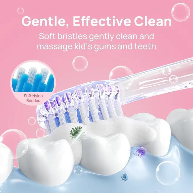 Alt view image 5 of 7 - Kids Electric Toothbrush for Ages 4+ Children Girls and Boys, USB Rechargeable with Smart Brushing Timer, LED Light & 4 Replacement Brush Heads, Pink