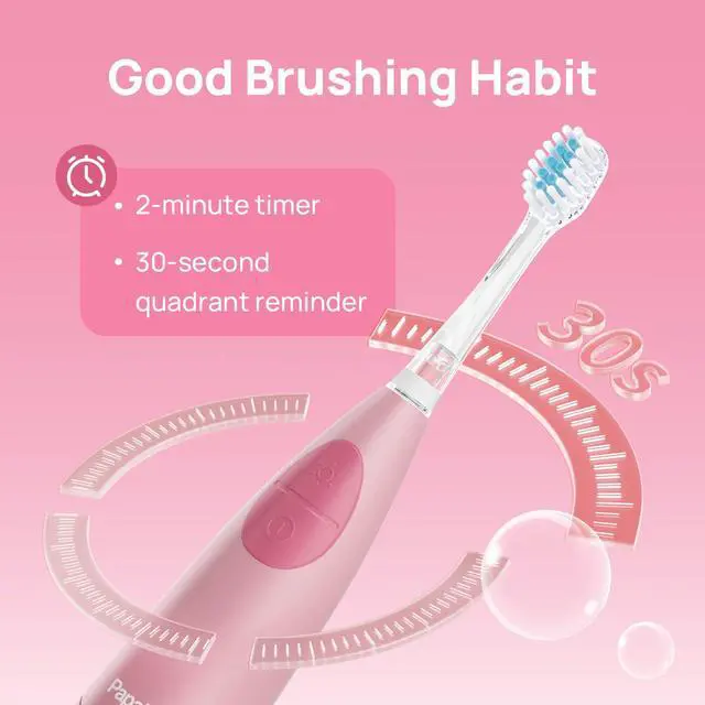 Alt view image 6 of 7 - Kids Electric Toothbrush for Ages 4+ Children Girls and Boys, USB Rechargeable with Smart Brushing Timer, LED Light & 4 Replacement Brush Heads, Pink