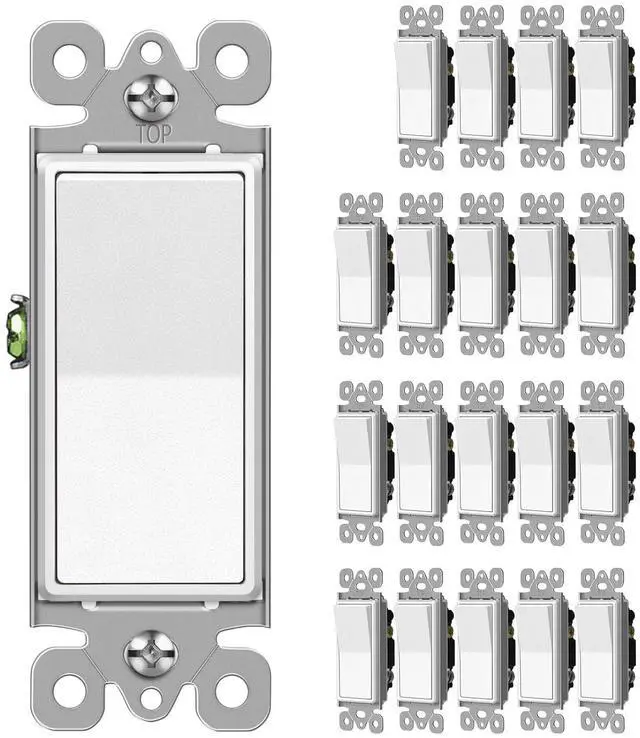 Main image of Matte White Decorator Single Pole Light Switch, UL Listed, 20 Pack