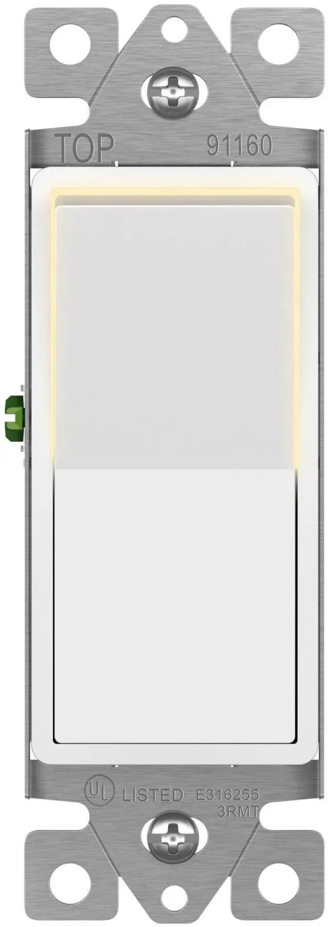 Main image of White Illuminated Single Pole Decorator Paddle Light Switch, 15A