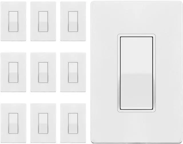 Main image of Matte White Single Pole Decorator Paddle Light Switch, 15A, 10 Pack