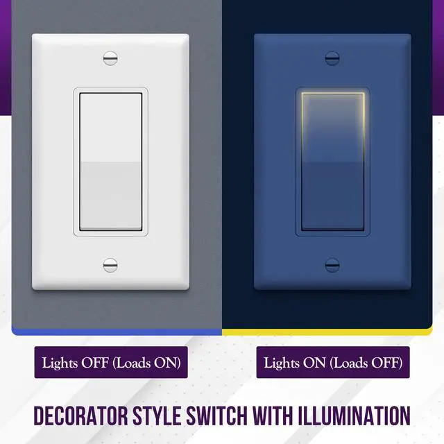Alt view image 4 of 7 - White Illuminated Single Pole Decorator Paddle Light Switch, 15A