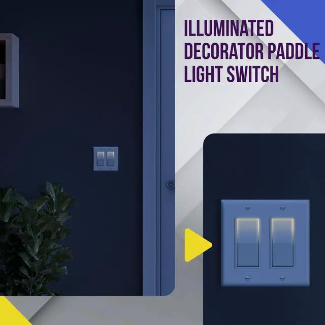 Alt view image 2 of 7 - White Illuminated Single Pole Decorator Paddle Light Switch, 15A
