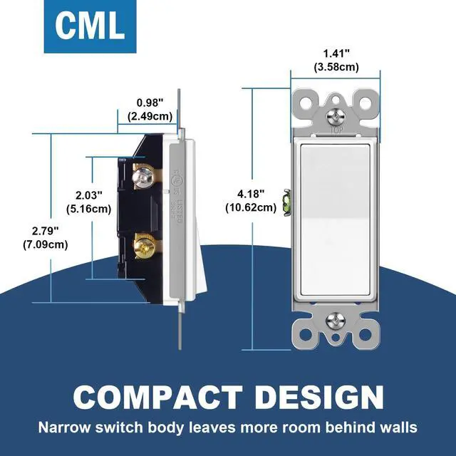 Alt view image 6 of 7 - Matte White Decorator Single Pole Light Switch, UL Listed, 20 Pack