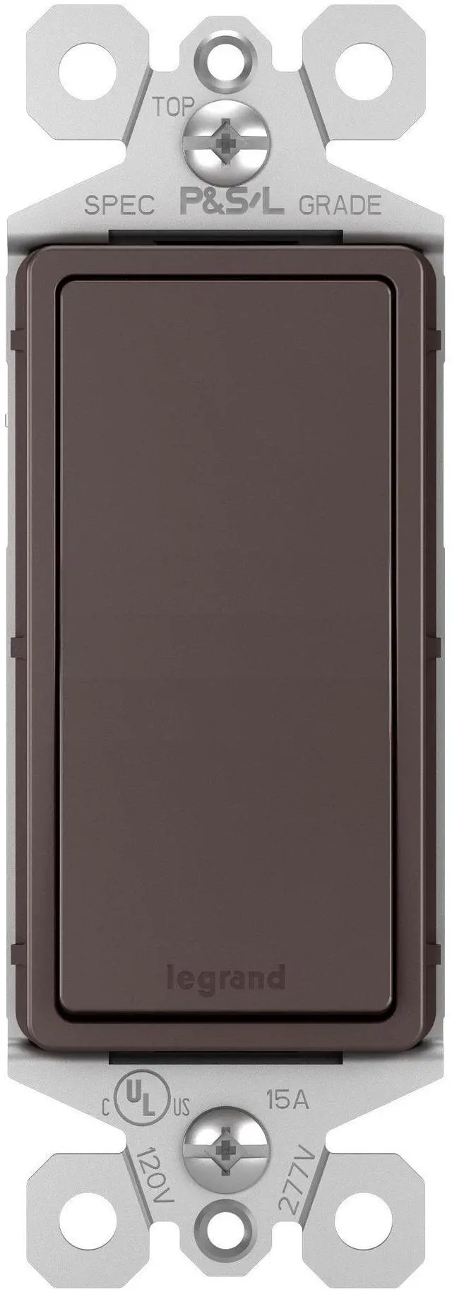 Main image of Legrand radiant TM870DBCC10 15 Amp Rocker Wall Switch, Single Pole Decorator Light Switches, Dark Bronze (1 Count)