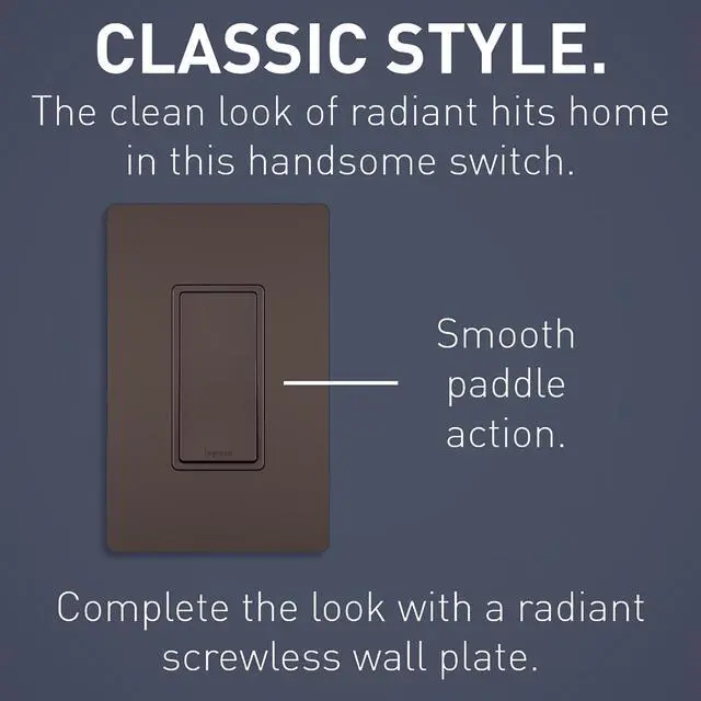 Alt view image 2 of 7 - Legrand radiant TM870DBCC10 15 Amp Rocker Wall Switch, Single Pole Decorator Light Switches, Dark Bronze (1 Count)
