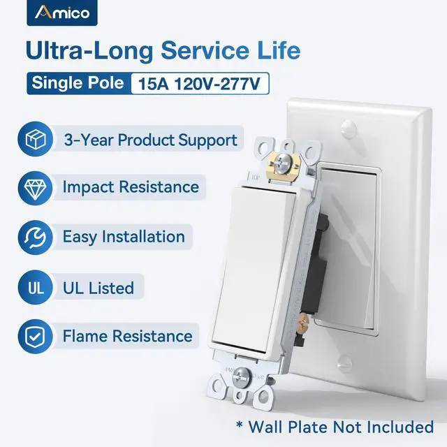 Alt view image 2 of 7 - 30 Pack Single Pole Light Switch, UL Listed, 15A 120/277V