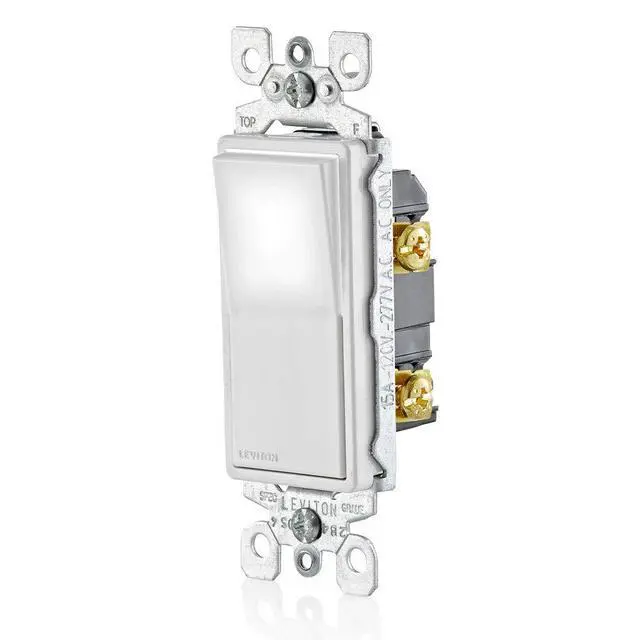 Alt view image 2 of 5 - 15 Amp Decora LED Illuminated Light Wall Switch Single-Pole, L5611-2W, White