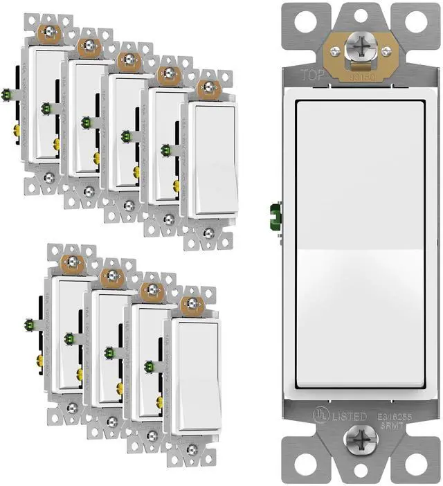 Main image of White 3-Way Decorator Paddle Rocker Light Switch, 15A, 10 Pack