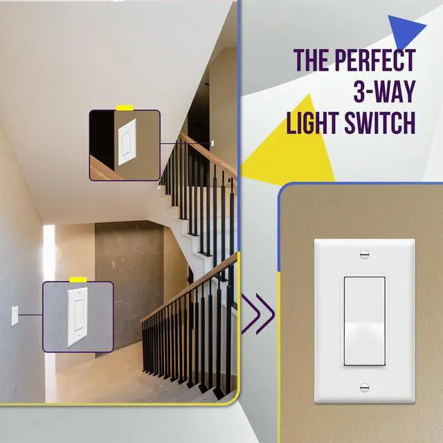 Alt view image 3 of 7 - White 3-Way Decorator Paddle Rocker Light Switch, 15A, 10 Pack
