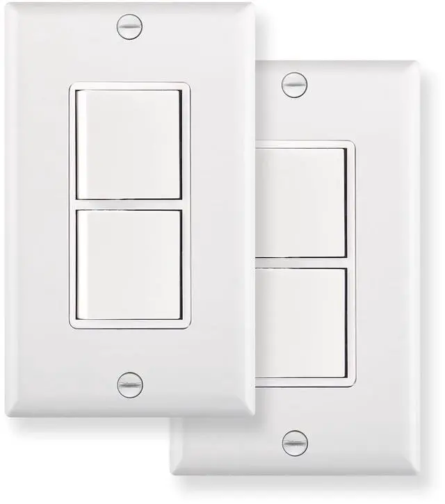 Main image of (2-Pack) Combination Rocker Switch and Receptacle, 15 Amp 120V, Single Pole Light Switch with Duplex Outlet, Wall Plate Included, UL Listed, Space-Saving Design for Bathroom & Kitchen, White