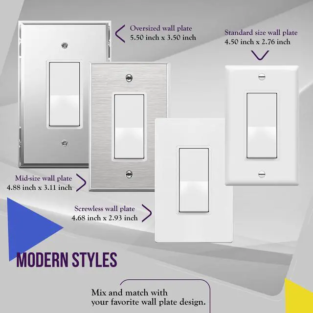 Alt view image 7 of 7 - White 3-Way Decorator Paddle Rocker Light Switch, 15A, 10 Pack