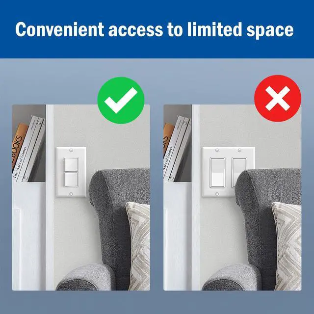 Alt view image 4 of 7 - Double Rocker Decorator Light Switch, Dual Single Pole Paddle in-Wall Switch, Self-grounding Electrical On/Off Interrupter, 15A 120V, UL Listed, 1 Pack, White