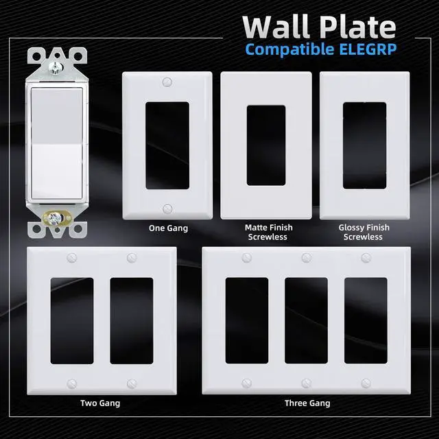 Alt view image 3 of 7 - Glossy White Single Pole Decorator Light Switch, 15Amp, 120-277V, Decorative Paddle Rocker Switch Replacement, On/Off Wall Switch, Self-Grounding, Residential/Commercial Grade, 10 Pack, UL/CUL,