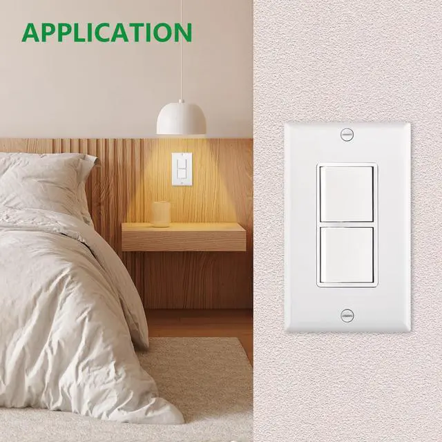 Alt view image 2 of 7 - (2-Pack) Combination Rocker Switch and Receptacle, 15 Amp 120V, Single Pole Light Switch with Duplex Outlet, Wall Plate Included, UL Listed, Space-Saving Design for Bathroom & Kitchen, White
