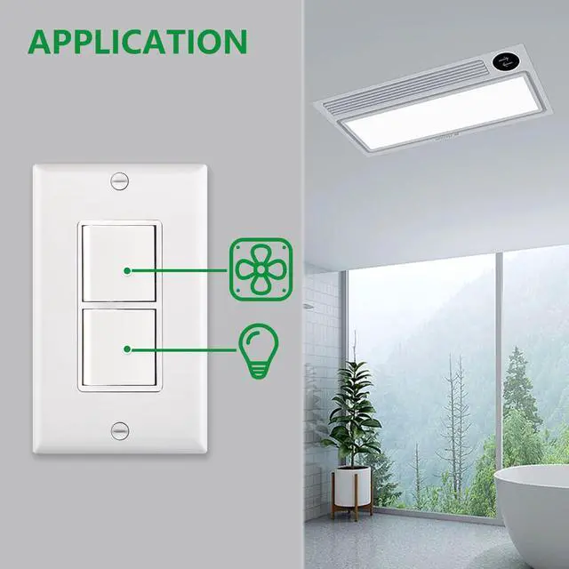 Alt view image 4 of 7 - (2-Pack) Combination Rocker Switch and Receptacle, 15 Amp 120V, Single Pole Light Switch with Duplex Outlet, Wall Plate Included, UL Listed, Space-Saving Design for Bathroom & Kitchen, White