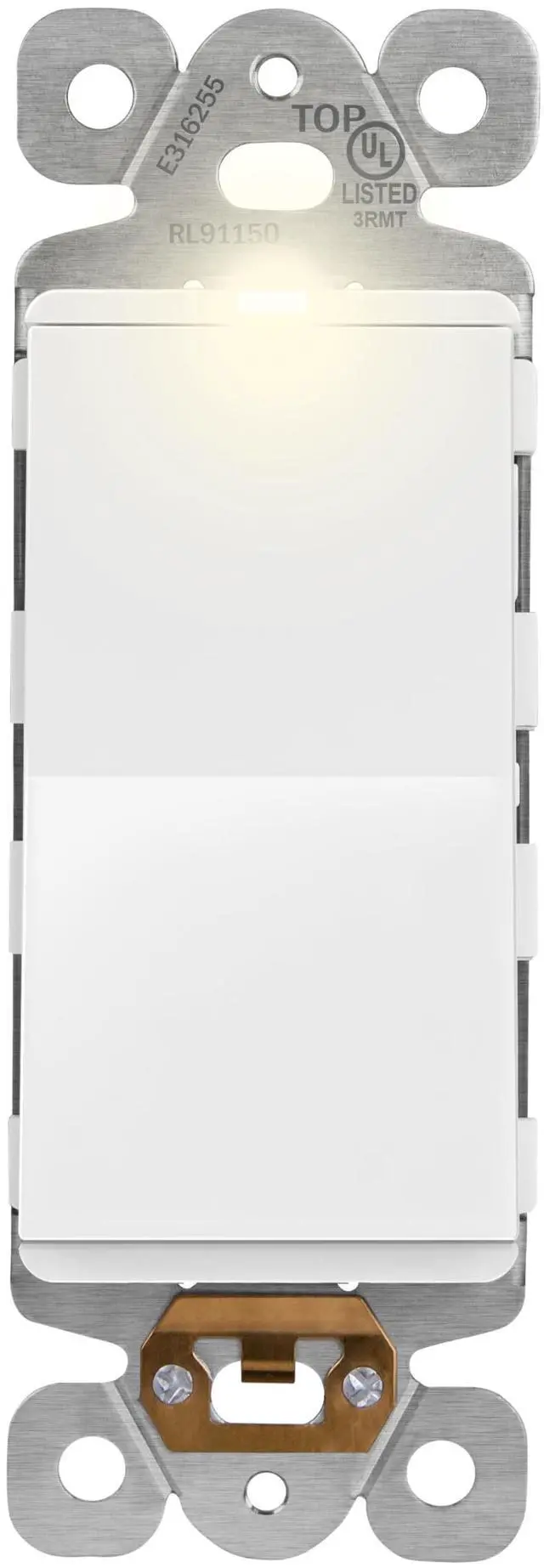 Main image of Frameless Paddle Light Switch, Single Pole, 15A, Matte White