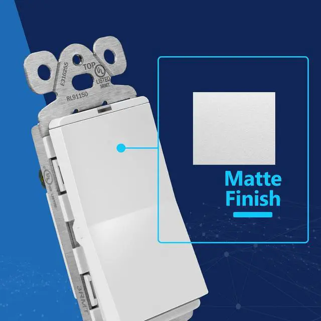Alt view image 2 of 7 - Frameless Paddle Light Switch, Single Pole, 15A, Matte White