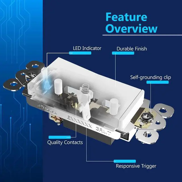 Alt view image 3 of 7 - Frameless Paddle Light Switch, Single Pole, 15A, Matte White